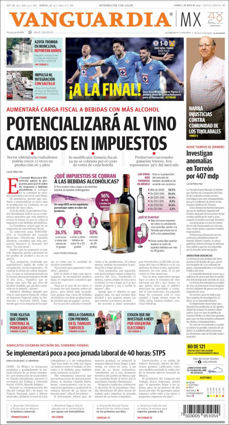 Portada de Vanguardia (México)