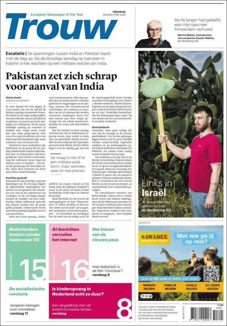 Portada de Trouw (Países Bajos)