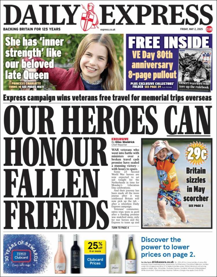 Portada de Daily Express (Reino Unido)