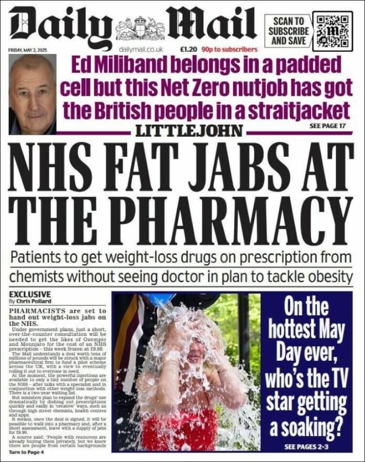 Portada de Daily Mail (Reino Unido)