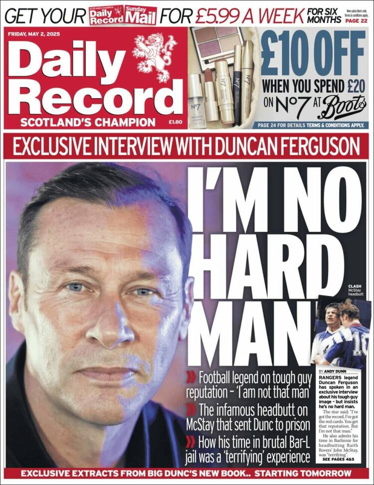 Portada de Daily Record (Reino Unido)