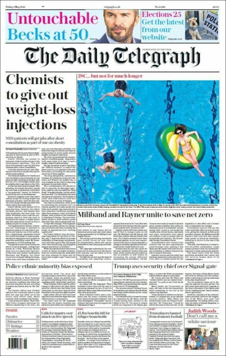 Portada de Daily Telegraph (Reino Unido)