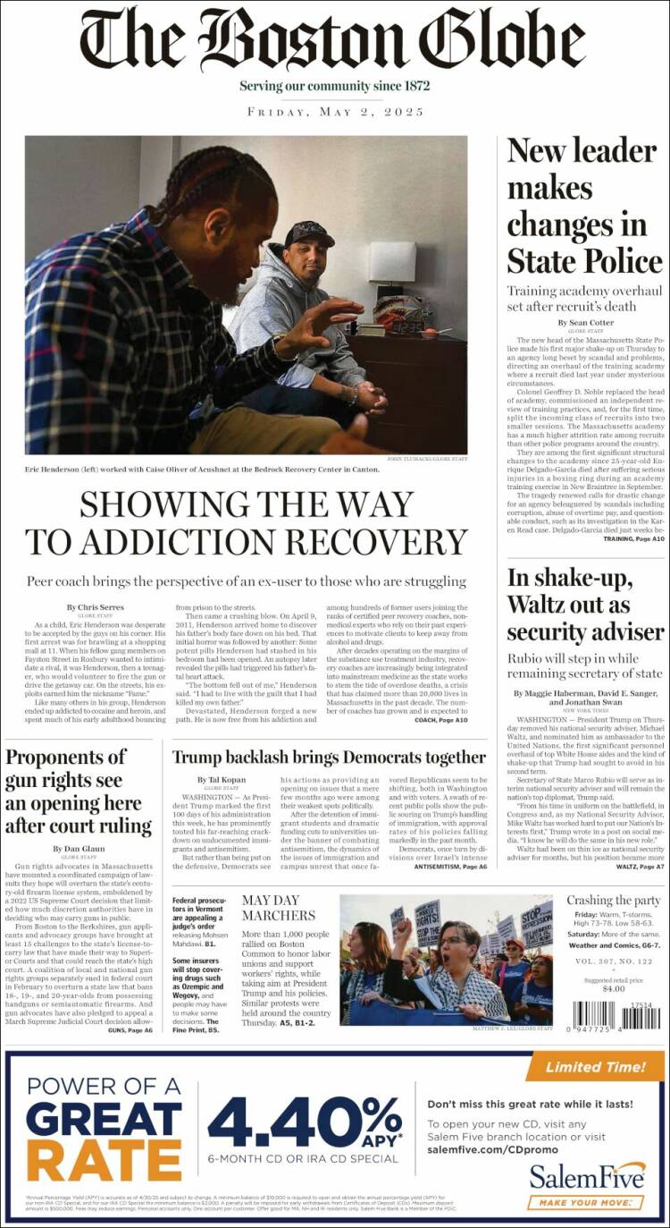 Portada de Boston Globe (USA)