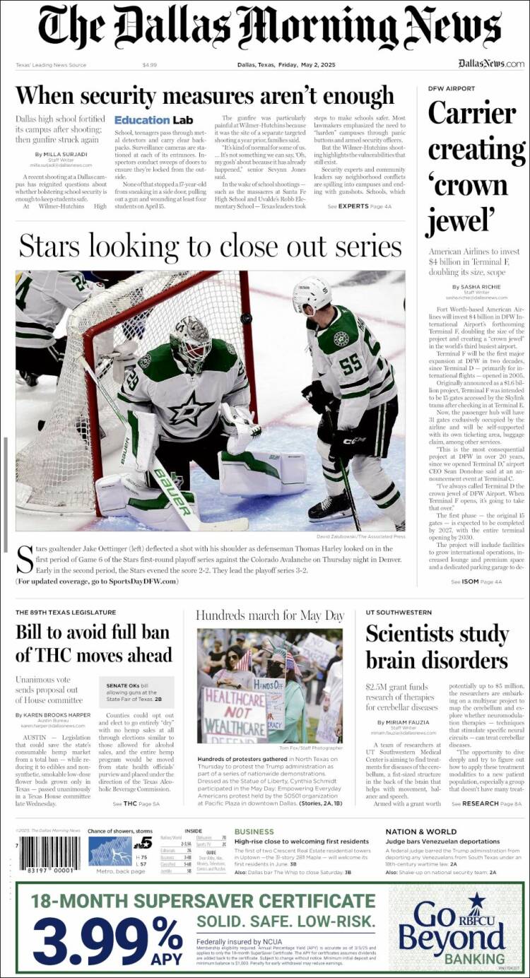 Portada de Dallas Morning News (USA)