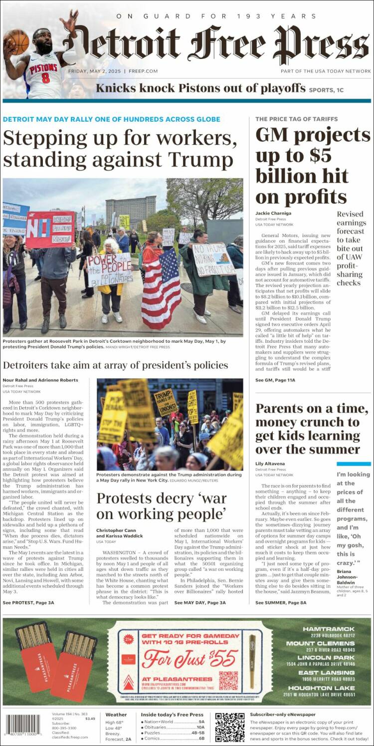 Portada de Detroit Free Press (USA)