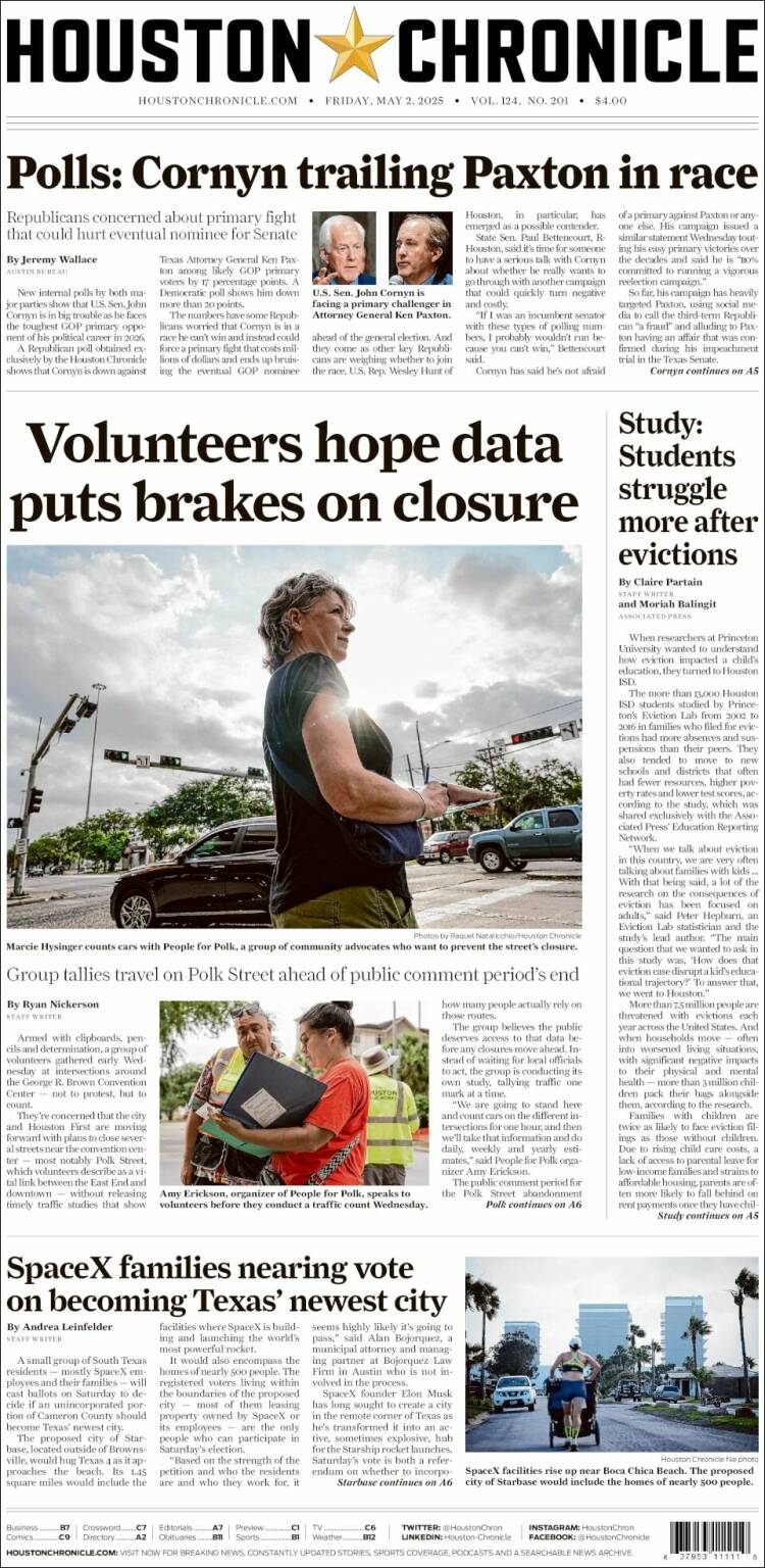 Portada de Houston Chronicle (USA)