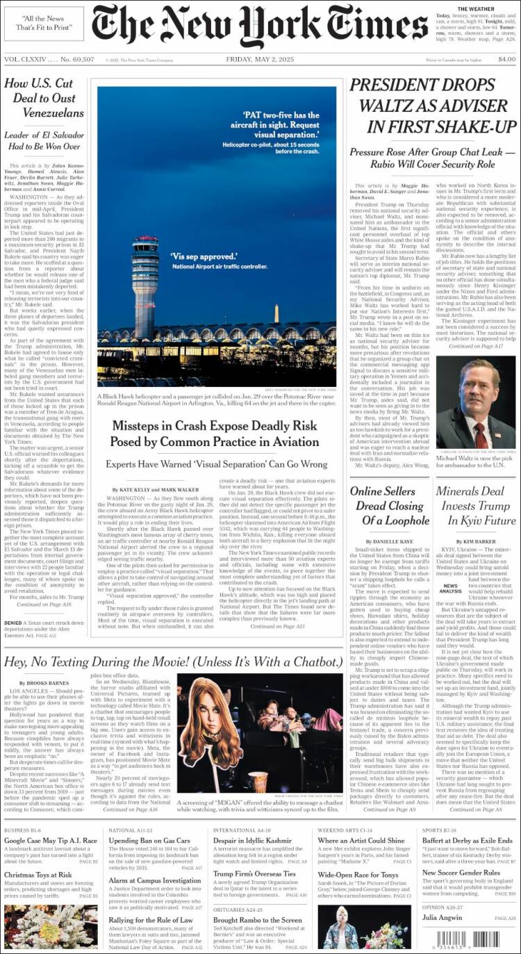 Portada de New York Times (USA)