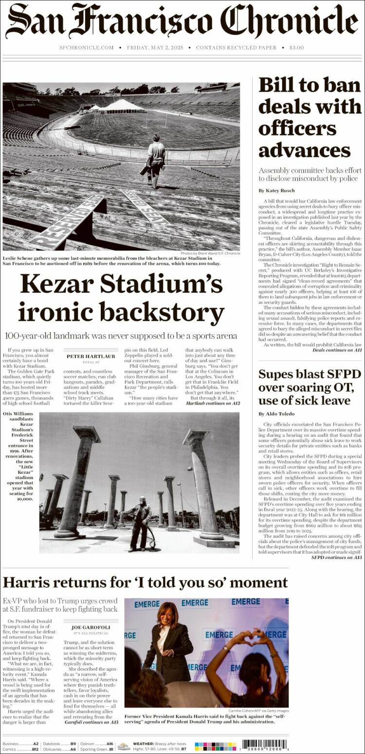 Portada de San Francisco Chronicle (USA)