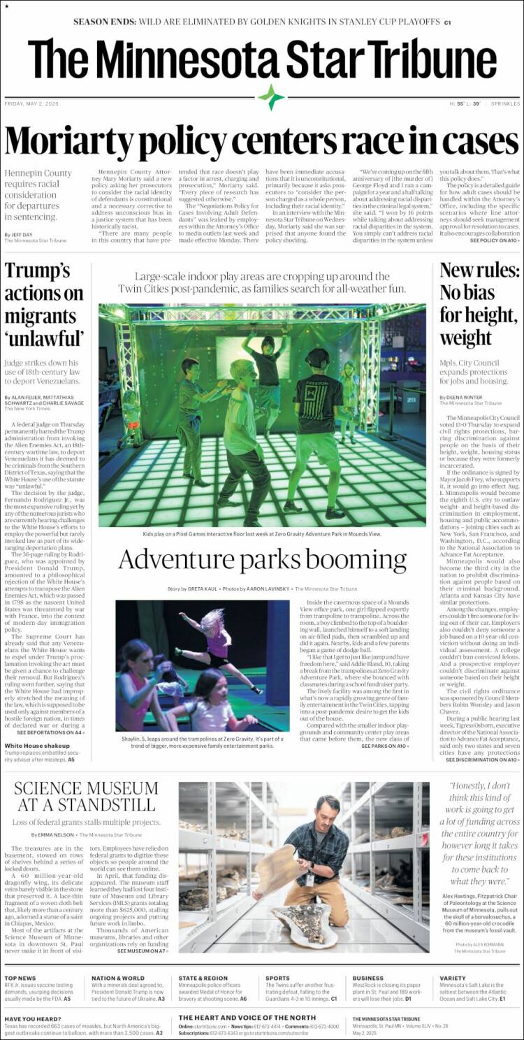 Portada de Star Tribune (USA)