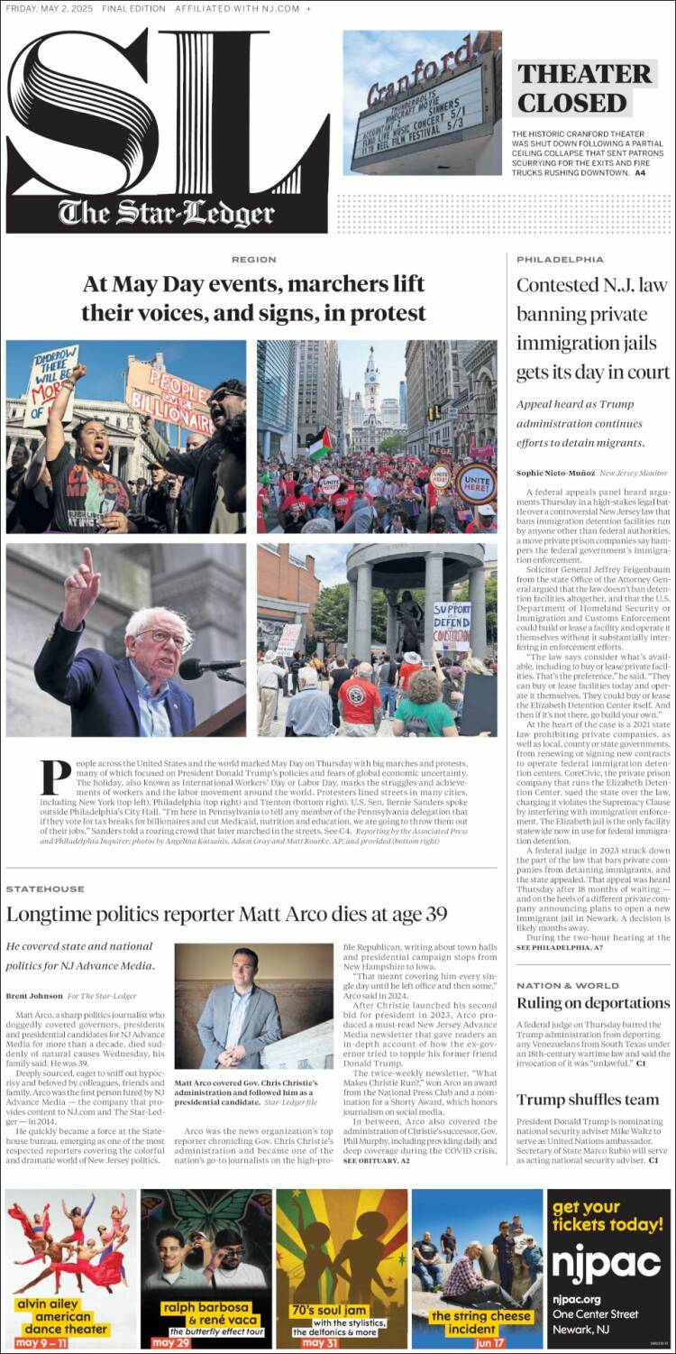 Portada de Star-Ledger (USA)