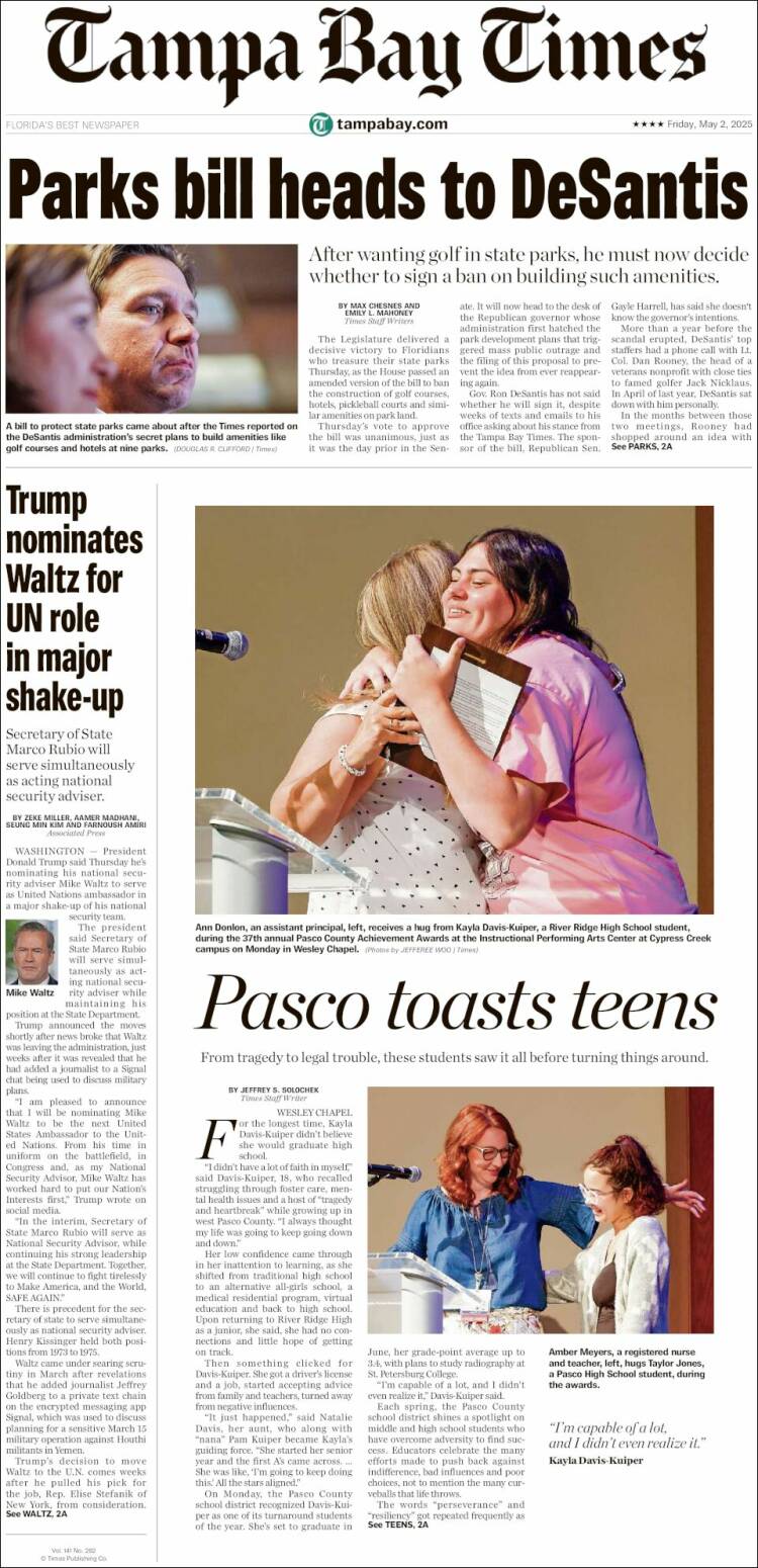 Portada de Tampa Bay Times (USA)