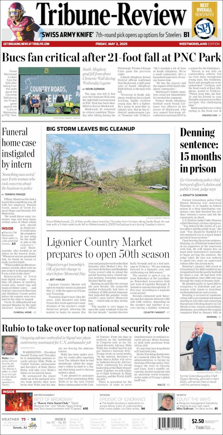 Portada de Tribune-Review (USA)