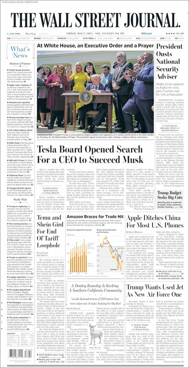 Portada de Wall Street Journal (USA)