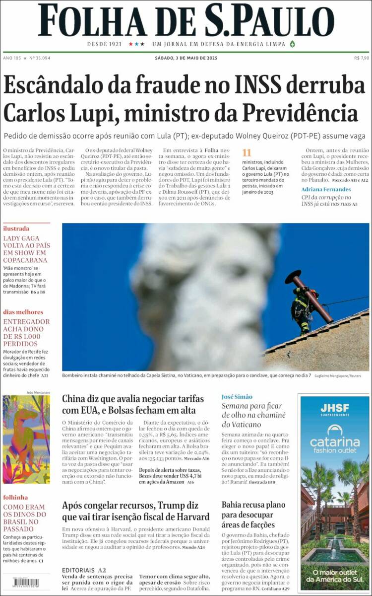 Portada de Folha de São Paulo (Brasil)