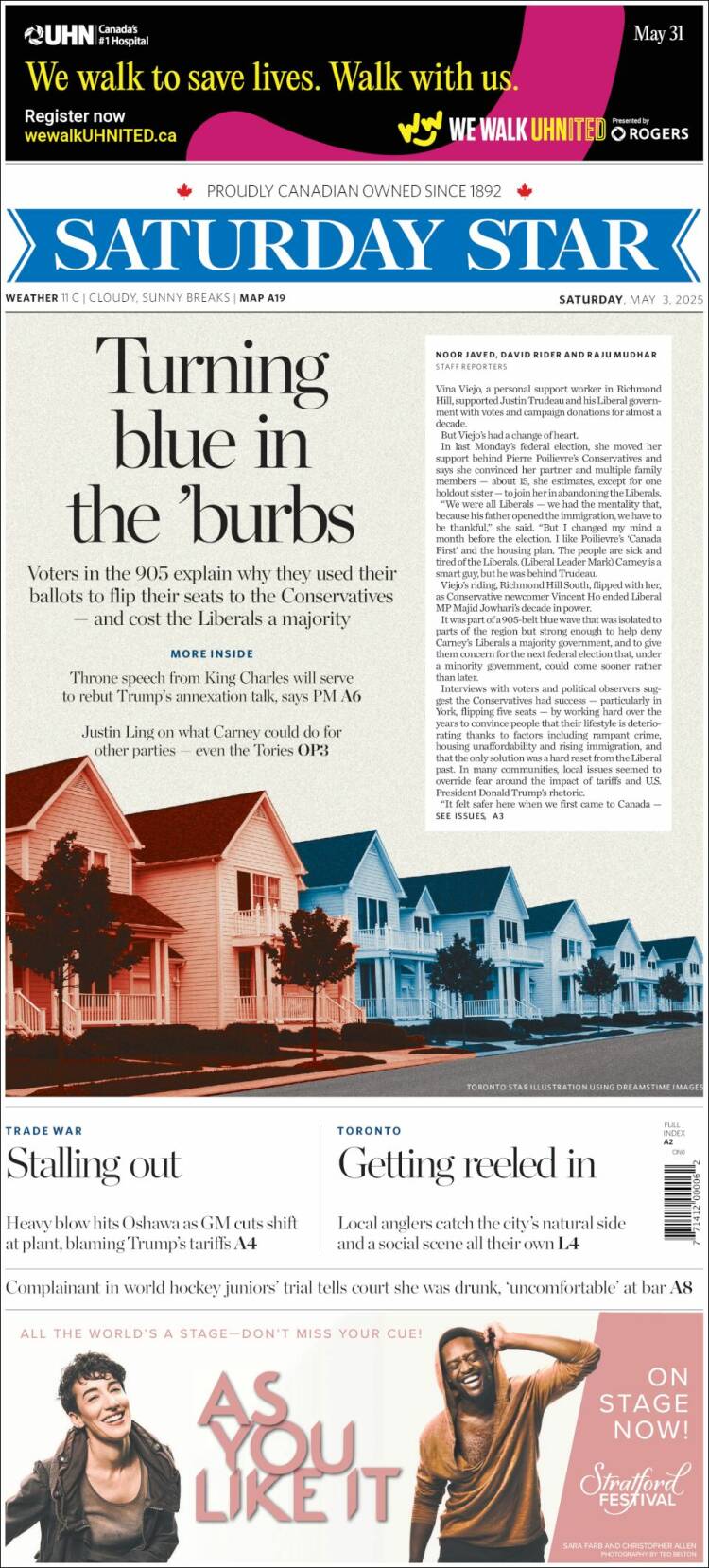 Portada de The Toronto Star (Canadá)