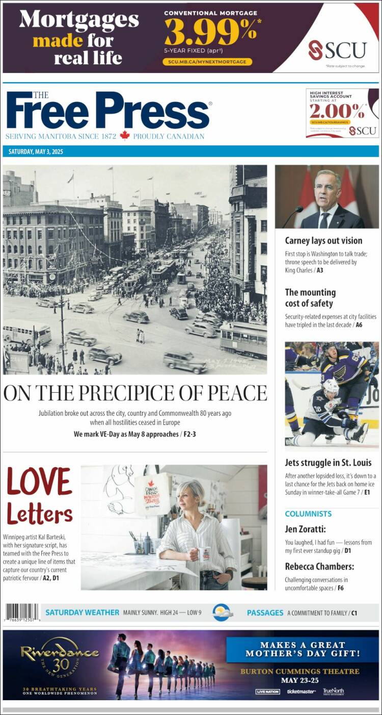 Portada de Winnipeg Free Press (Canadá)