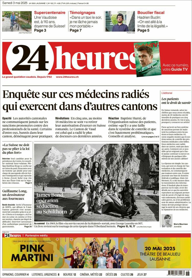 Portada de 24 Heures (Suiza)