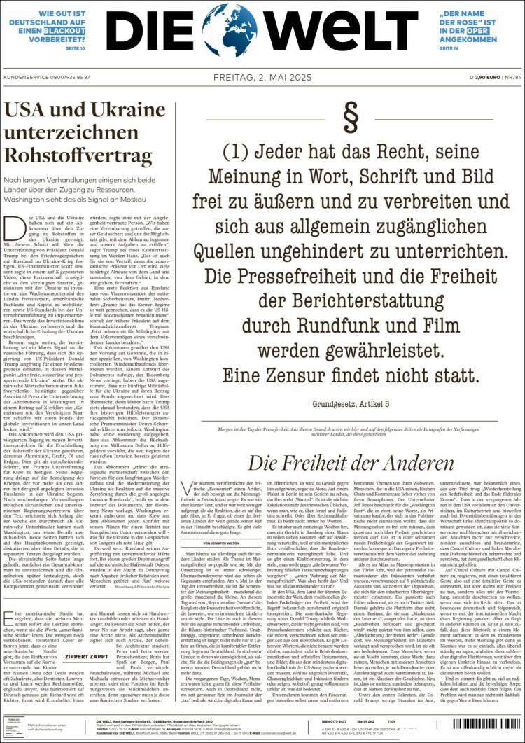 Portada de Die Welt (Alemania)