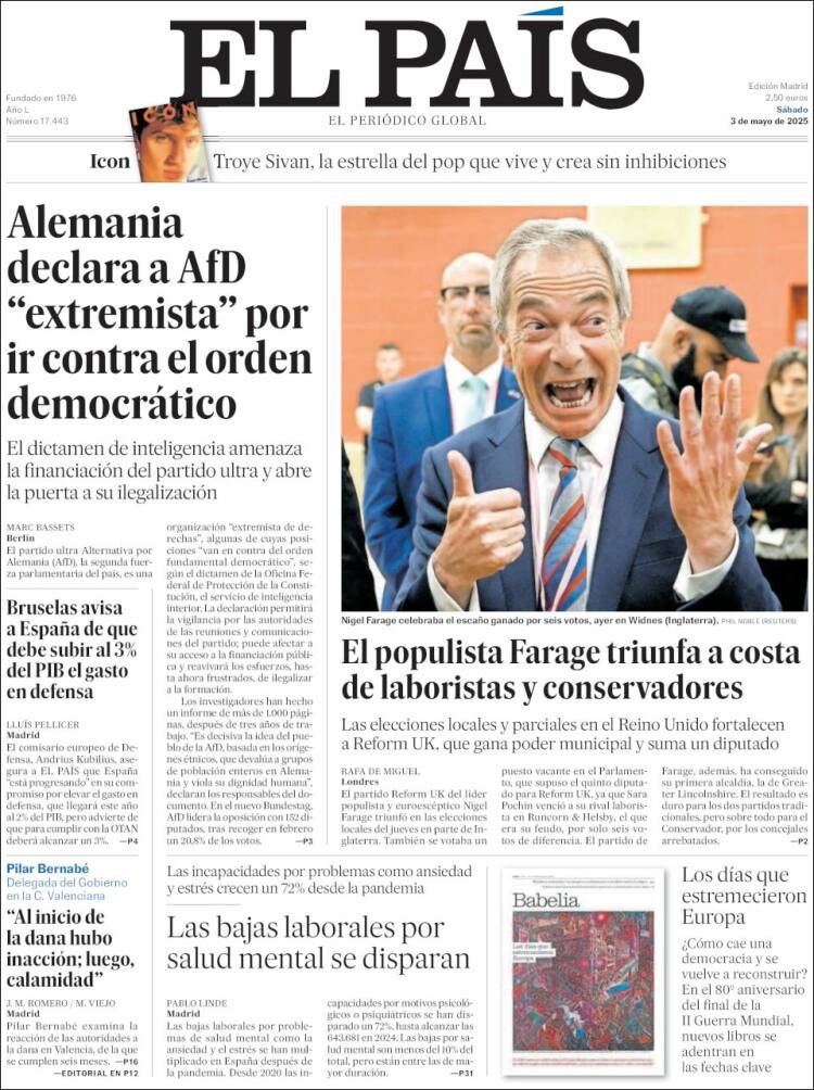 Portada de El País (España)