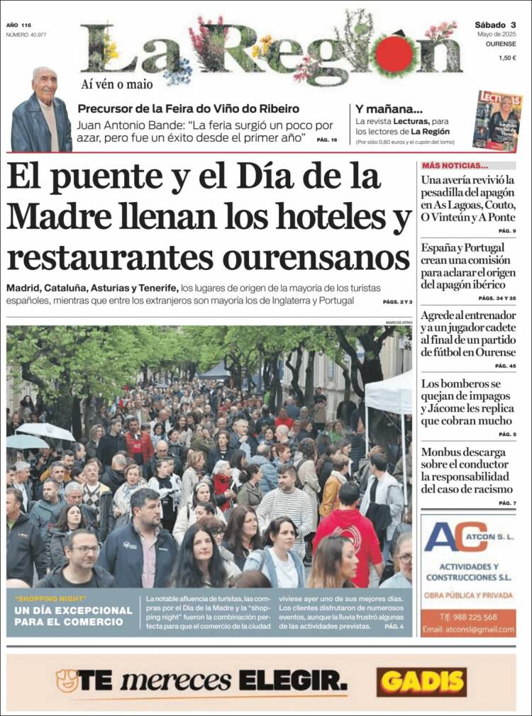 Portada de La Región de Ourense (España)