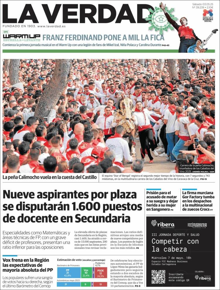 Portada de La Verdad de Murcia (España)