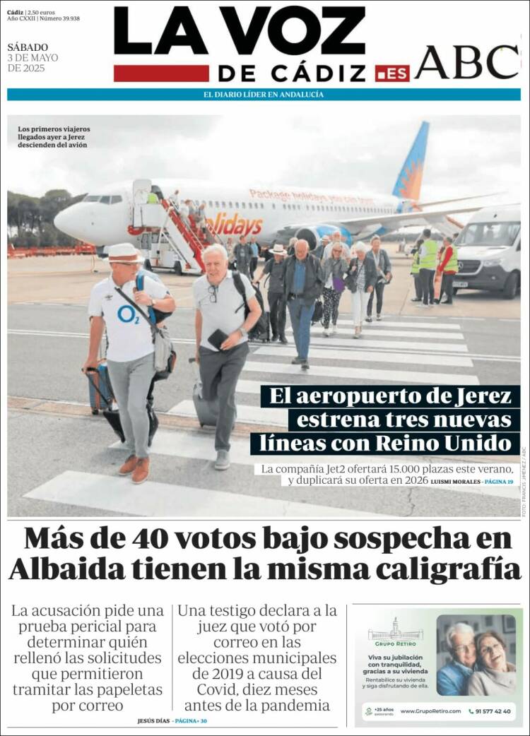 Portada de La Voz de Cádiz (España)