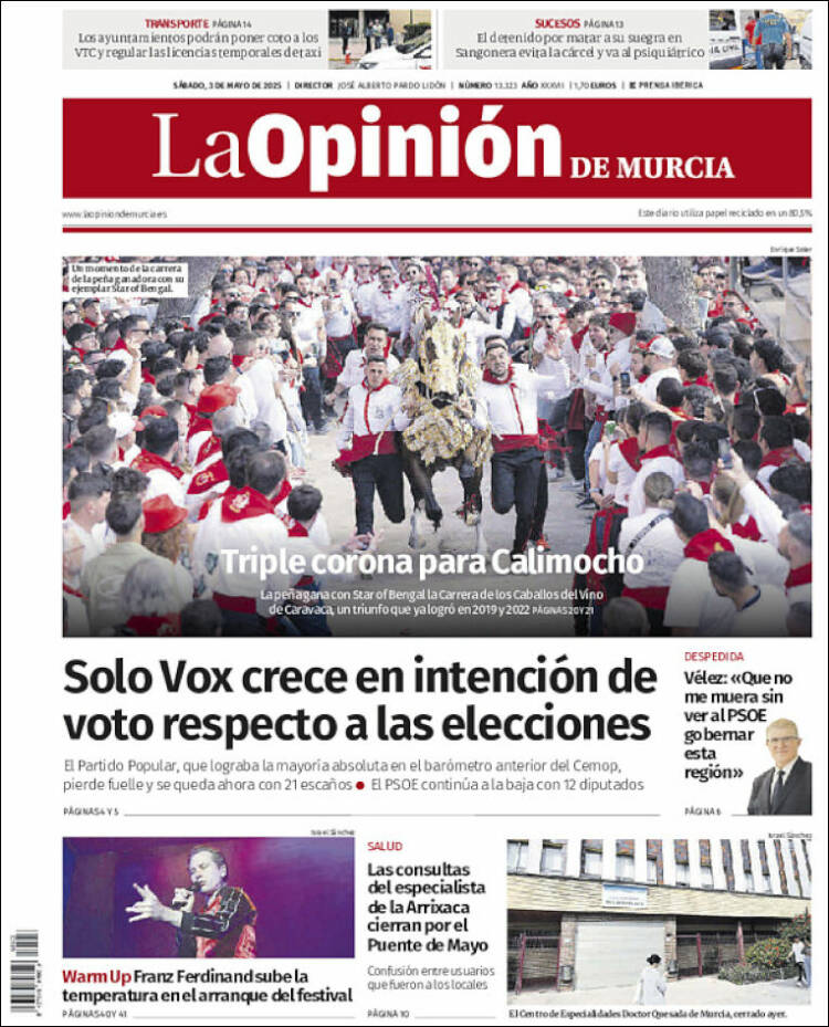 Portada de La Opinión de Murcia (España)