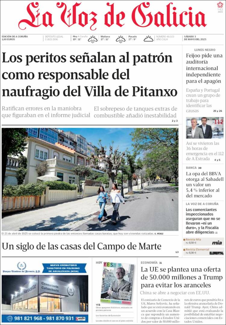 Portada de La Voz de Galicia (España)