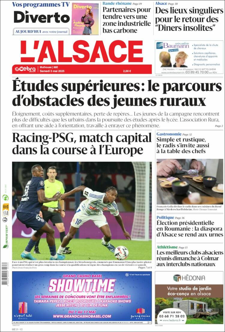 Portada de Journal L'Alsace (Francia)