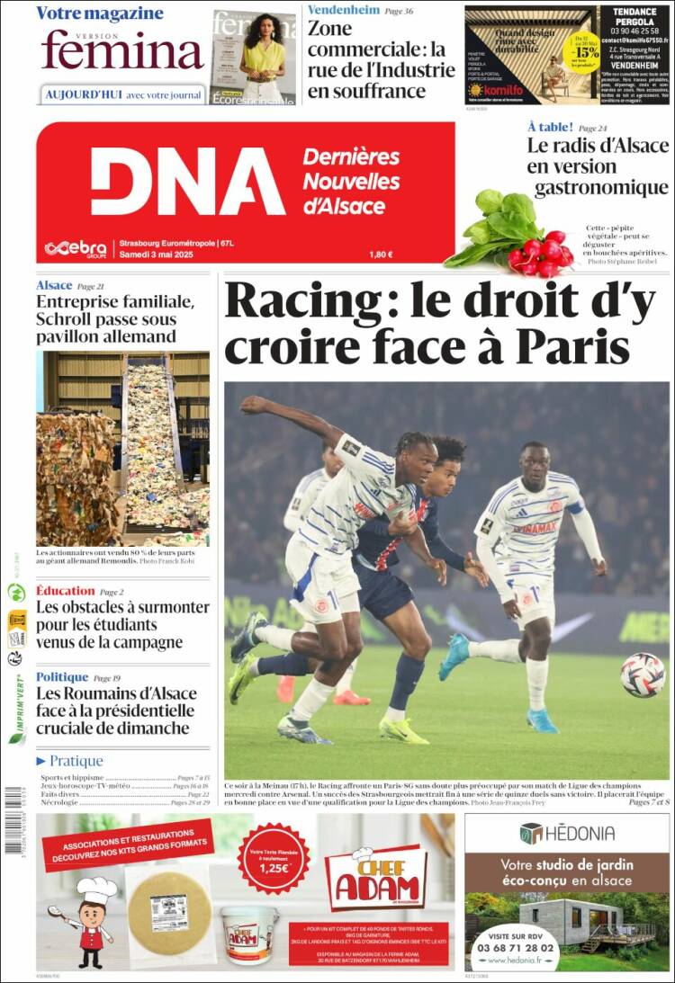 Portada de Les Dernières Nouvelles d'Alsace (Francia)