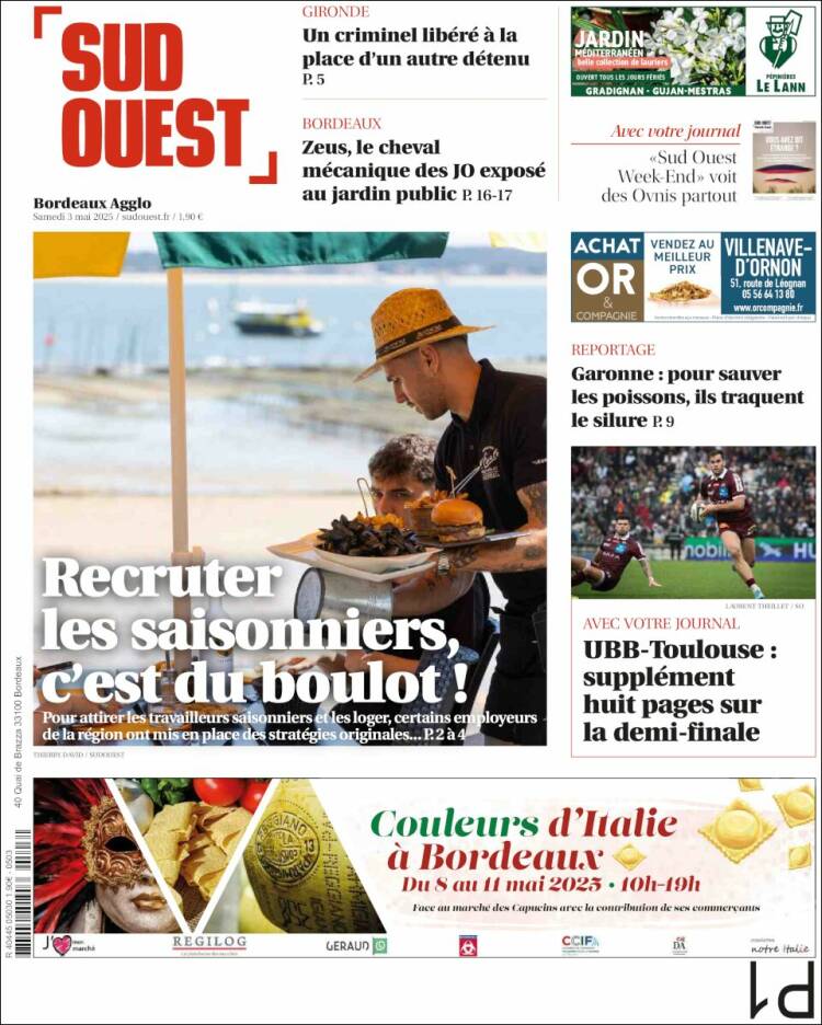 Portada de Sud Ouest (Francia)