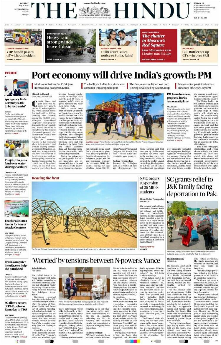 Portada de The Hindu (India)