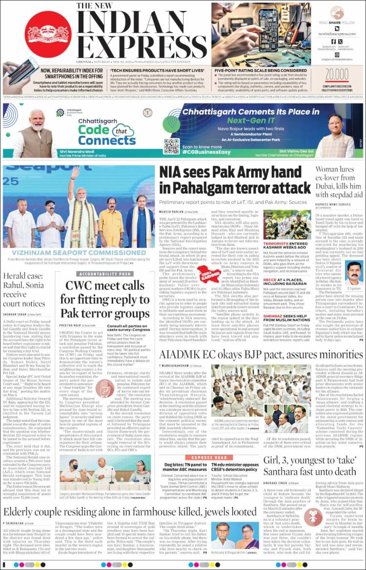 Portada de New Indian Express (India)