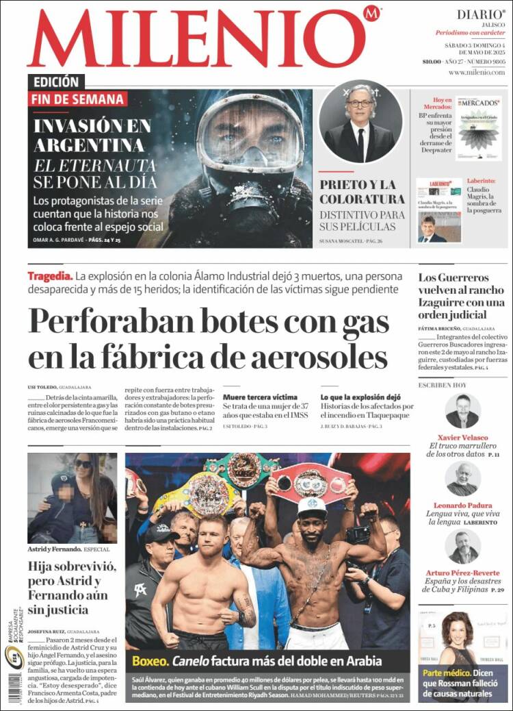Portada de Milenio - Jalisco (México)
