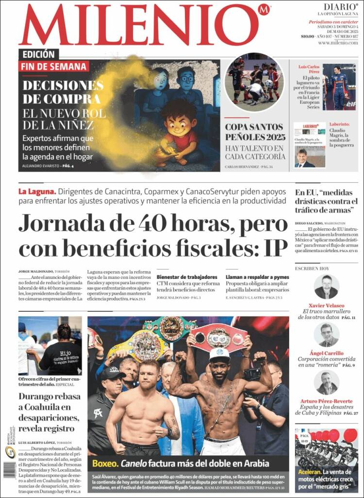 Portada de Milenio - Laguna (México)