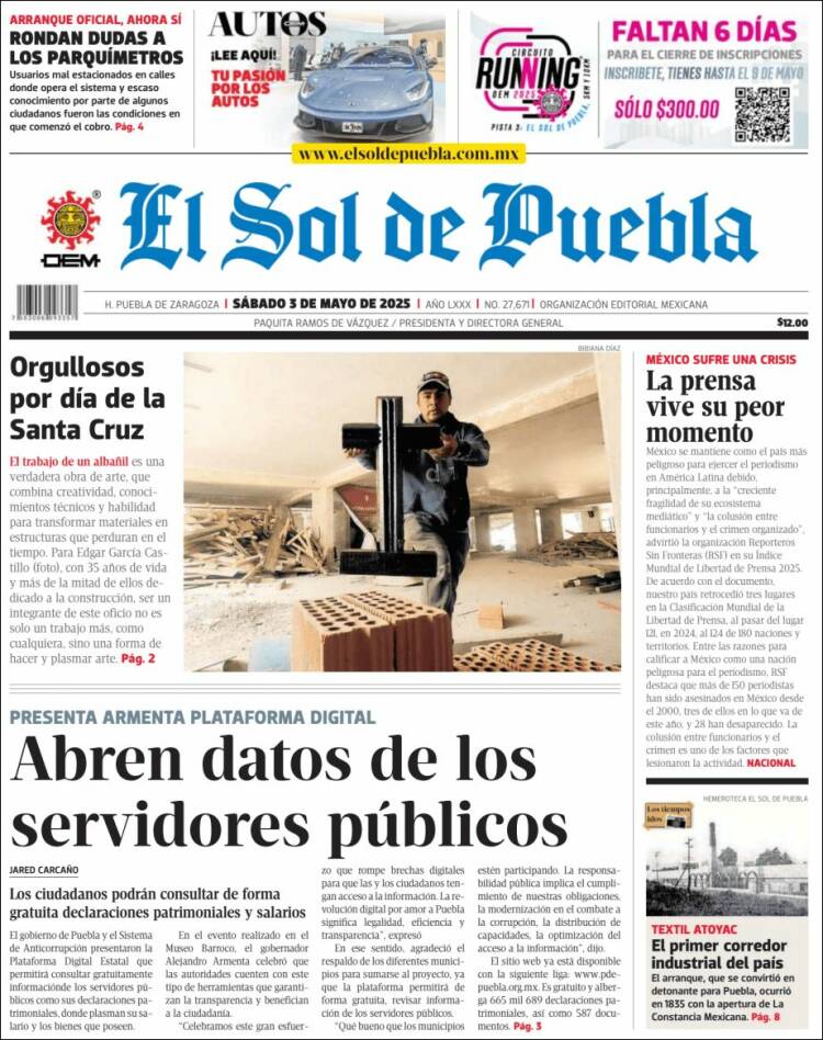 Portada de El Sol de Puebla (México)