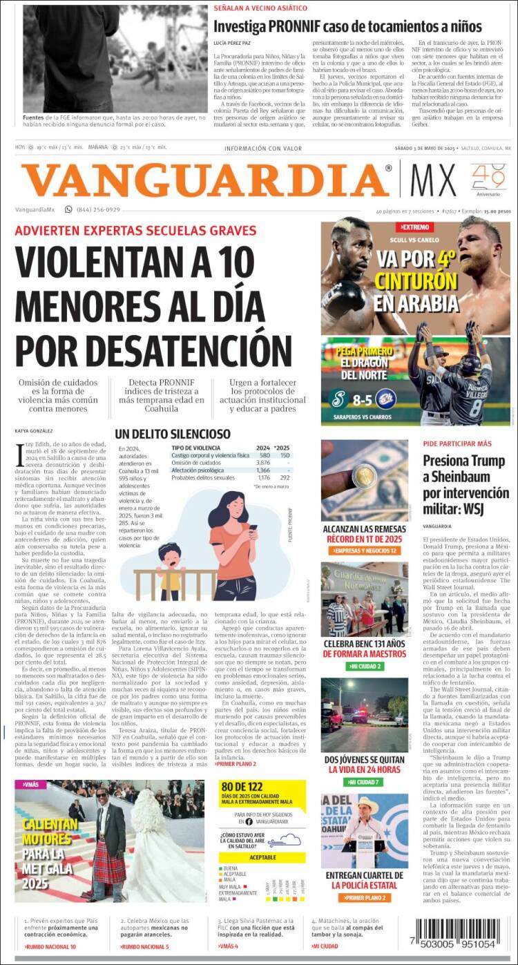 Portada de Vanguardia (México)