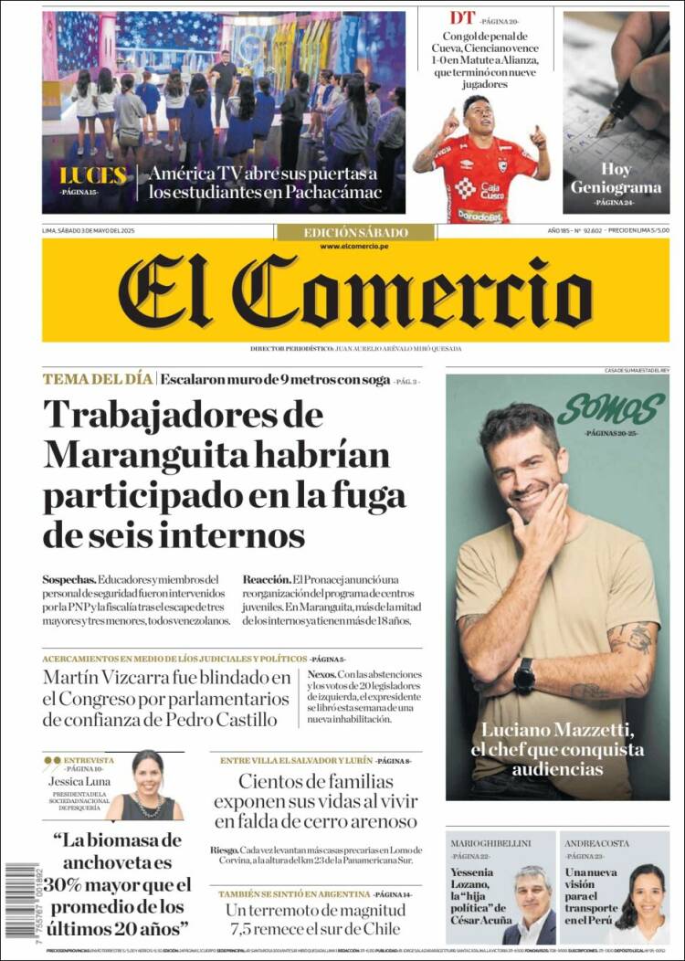 Portada de El Comercio (Per&uacute;)