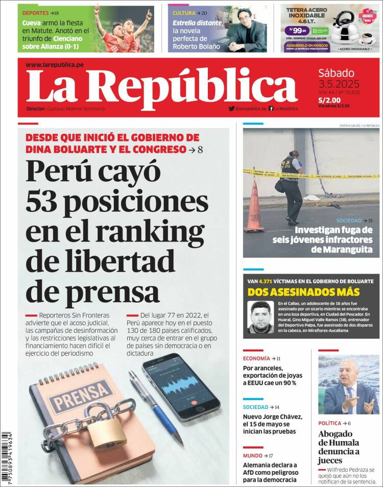 Portada de La Republica (Per&uacute;)