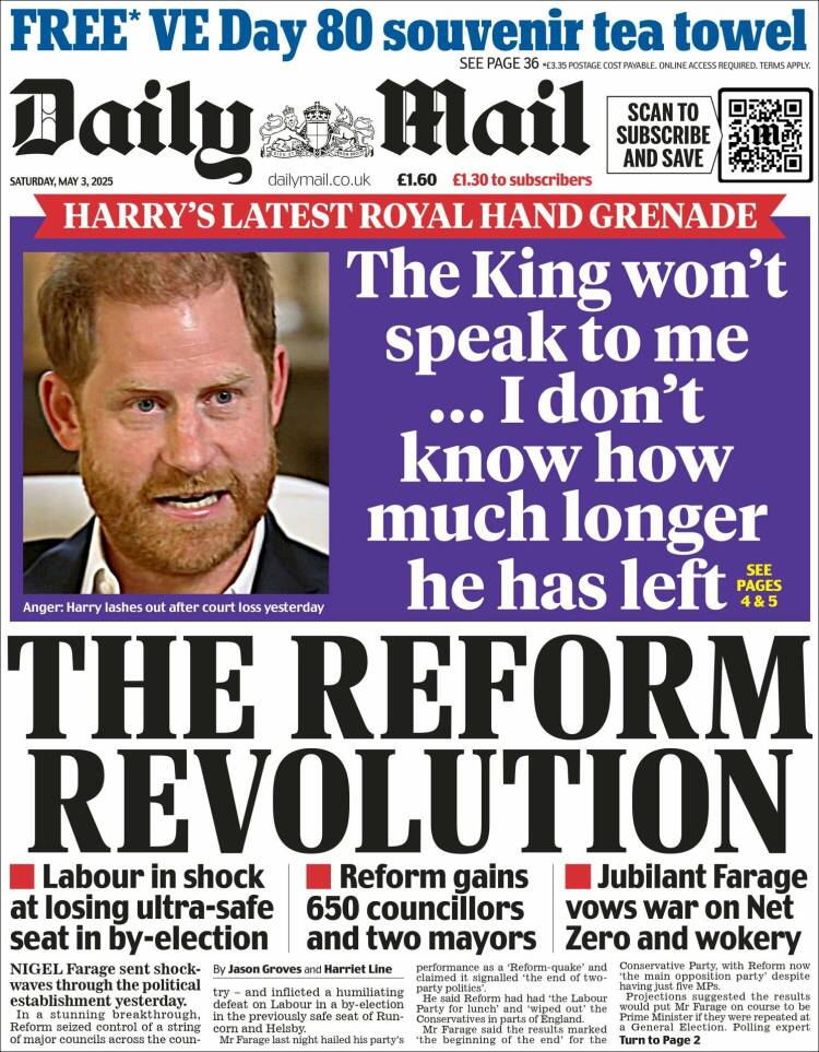 Portada de Daily Mail (Reino Unido)