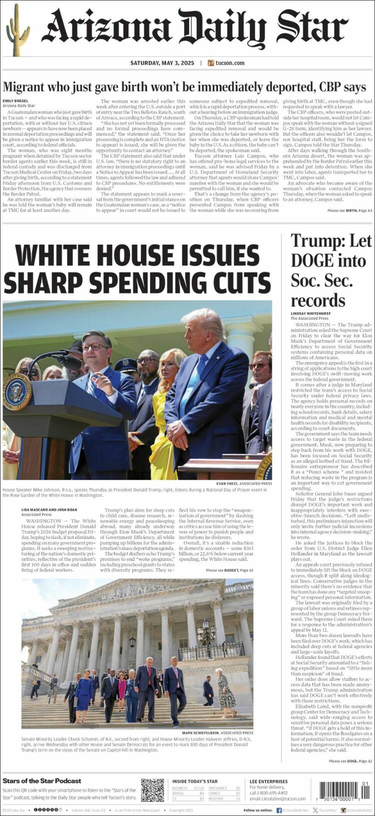 Portada de Arizona Daily Star (USA)