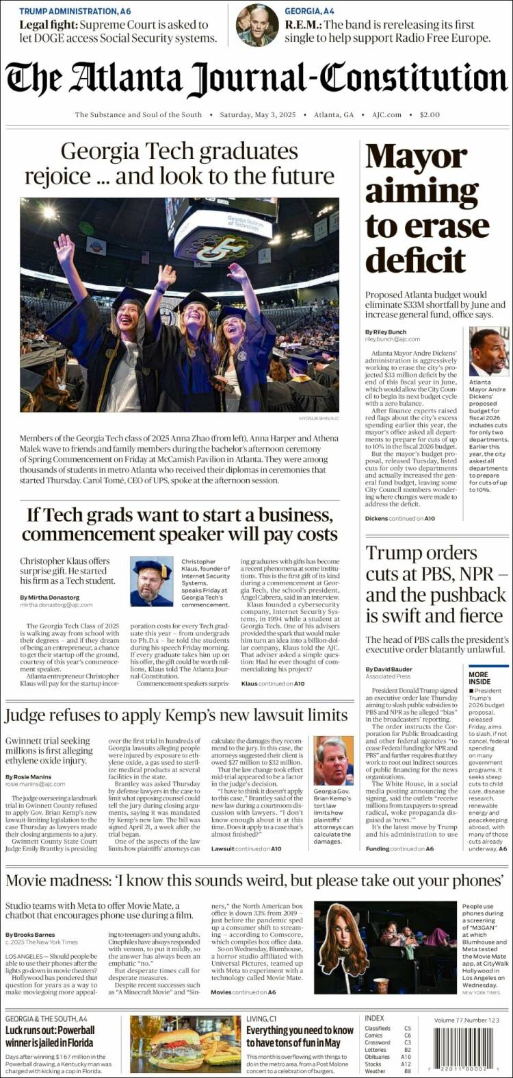 Portada de The Atlanta Journal-Constitution (USA)
