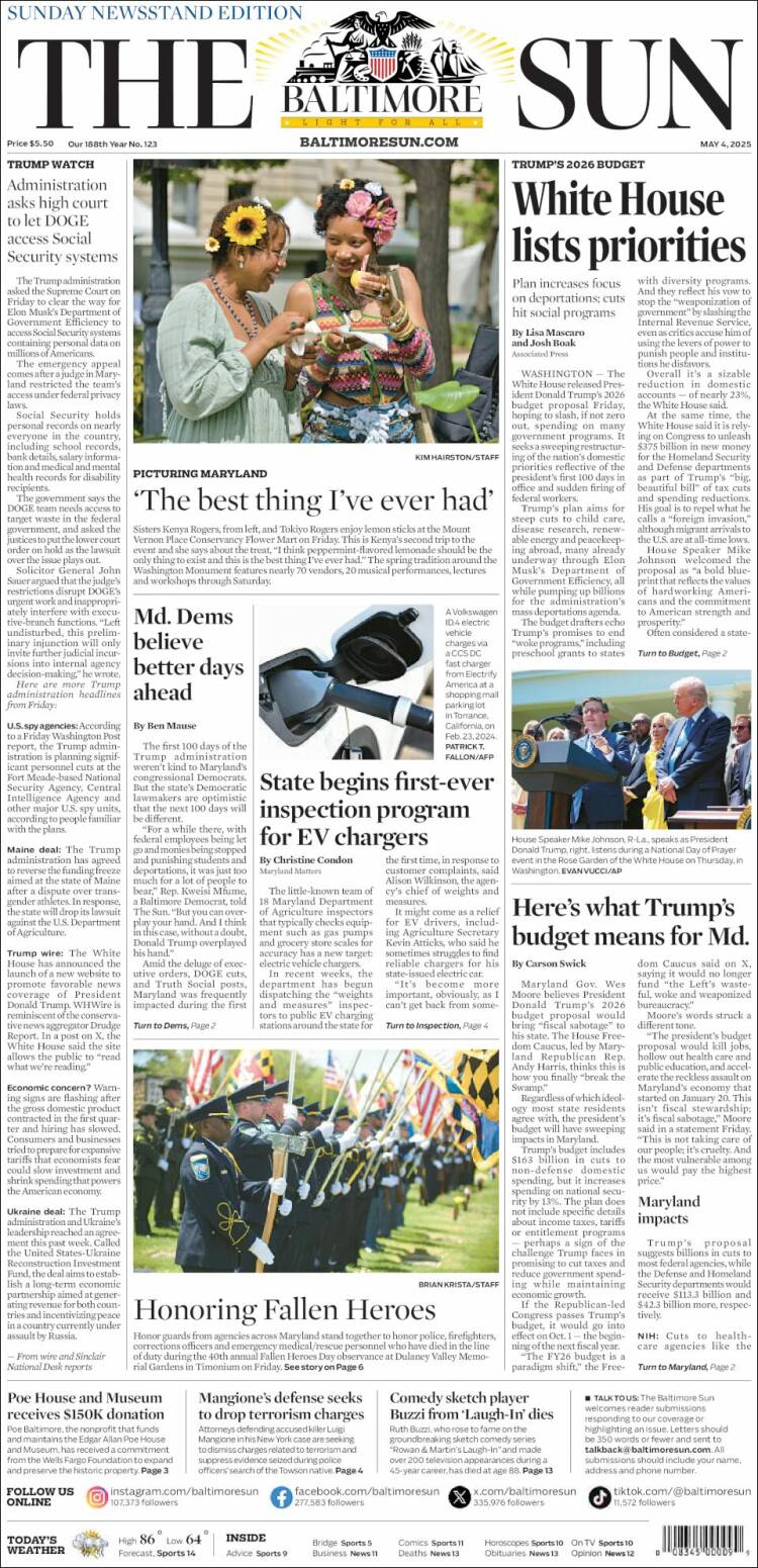Portada de The Baltimore Sun (USA)