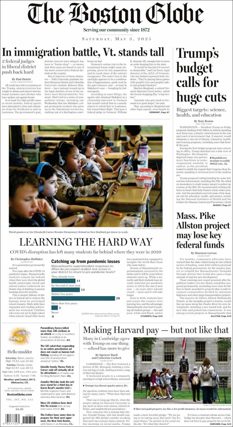 Portada de Boston Globe (USA)