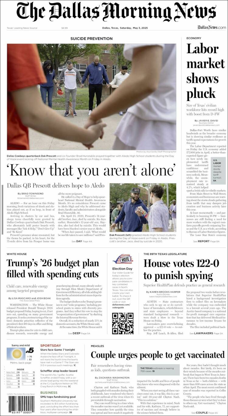 Portada de Dallas Morning News (USA)