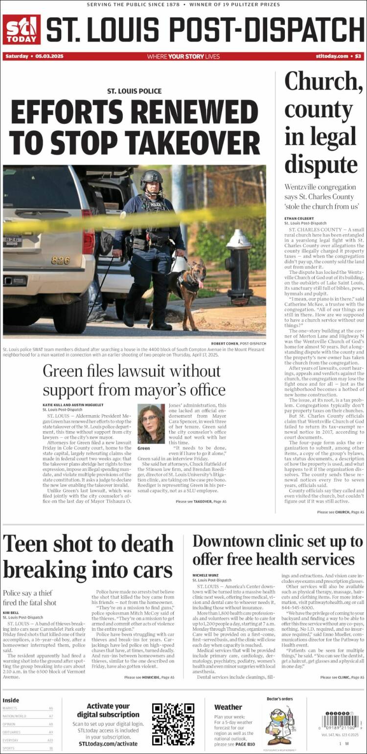 Portada de St. Louis Post-Dispatch (USA)