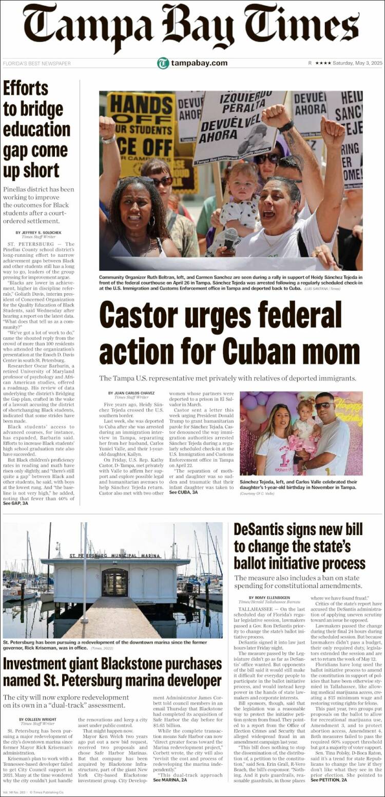 Portada de Tampa Bay Times (USA)