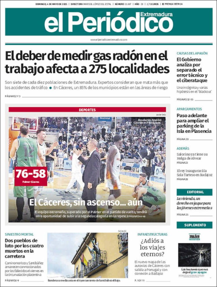 Portada de El Periódico de Extremadura (España)