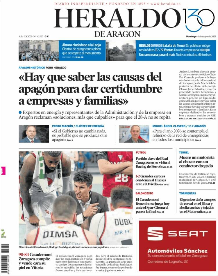 Portada de Heraldo de Aragón (España)