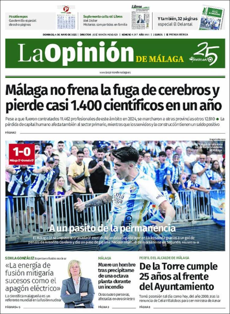 Portada de La Opinión de Málaga (España)